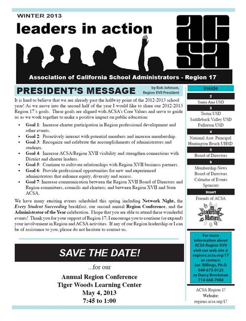 ACSA Region XVII Winter Newsletter 